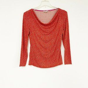 Boden Red White Floral Drape Neck Blouse 8